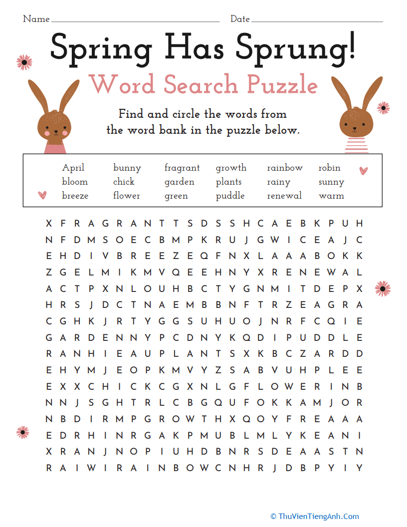 Spring Has Sprung! Word Search Puzzle Thư Viện Tiếng Anh