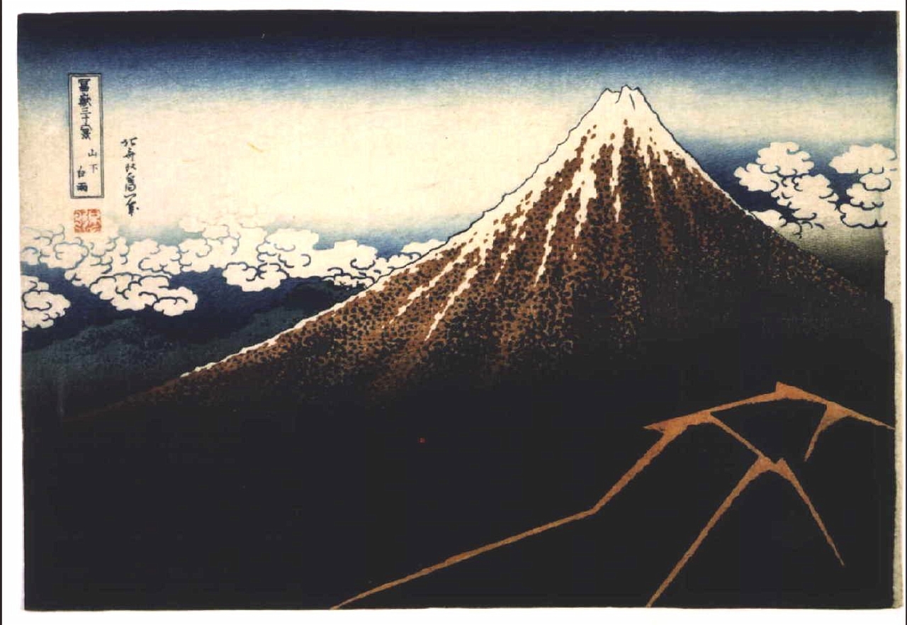 Katsushika Hokusai Thirtysix Views of Mt. Fuji Thunderstorm Beneath the Summit Edo Tokyo
