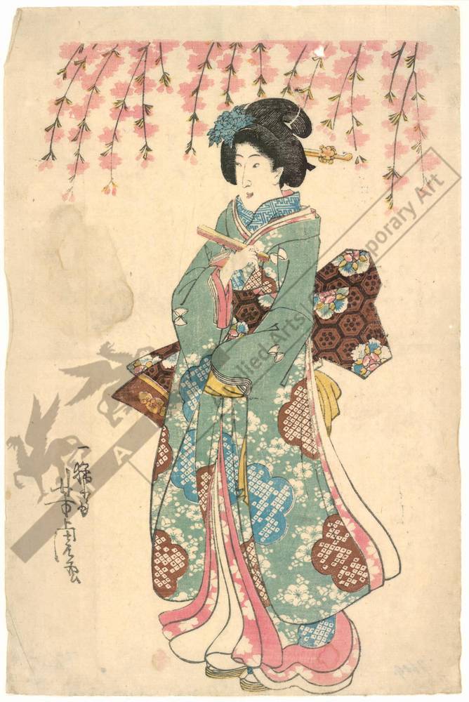 Utagawa Yoshitora Beauty beneath a blooming cherry tree (title not