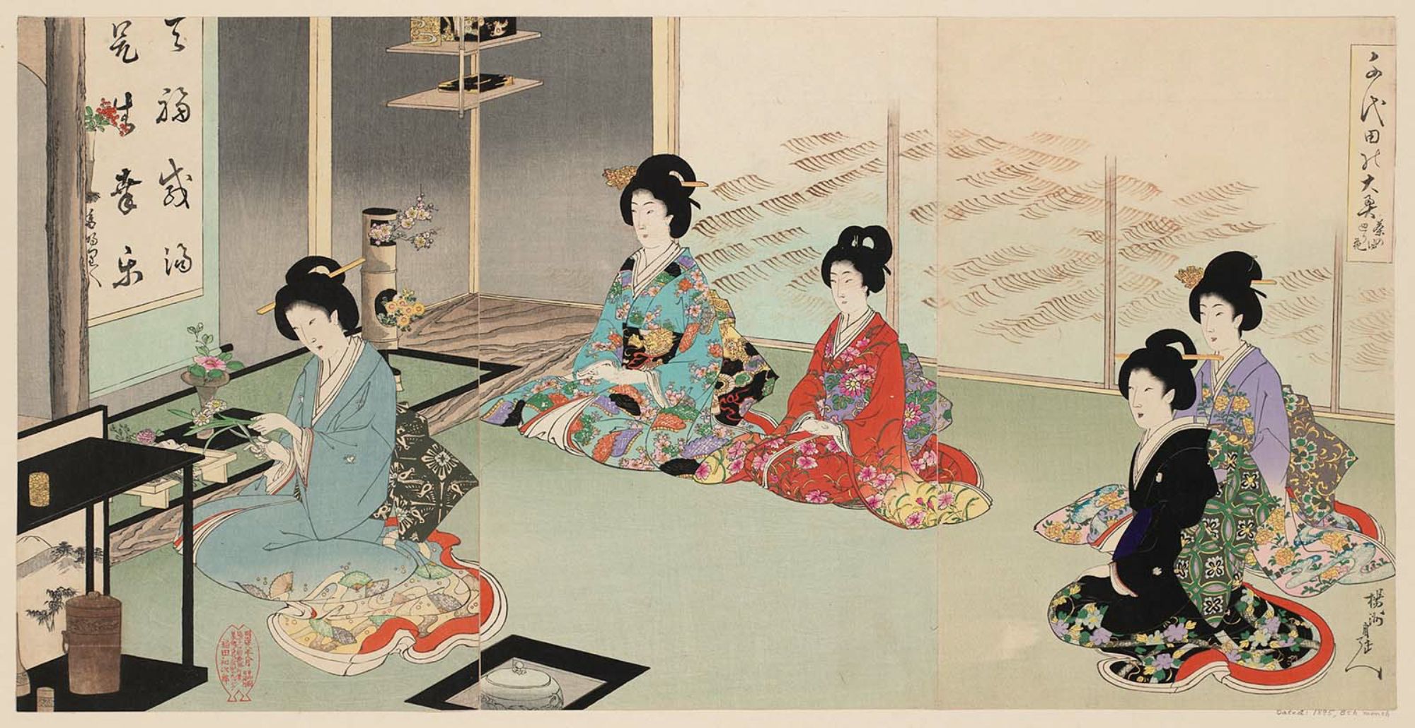 Toyohara Chikanobu Tea Ceremony with Flower Arranging in Turn (Chanoyu