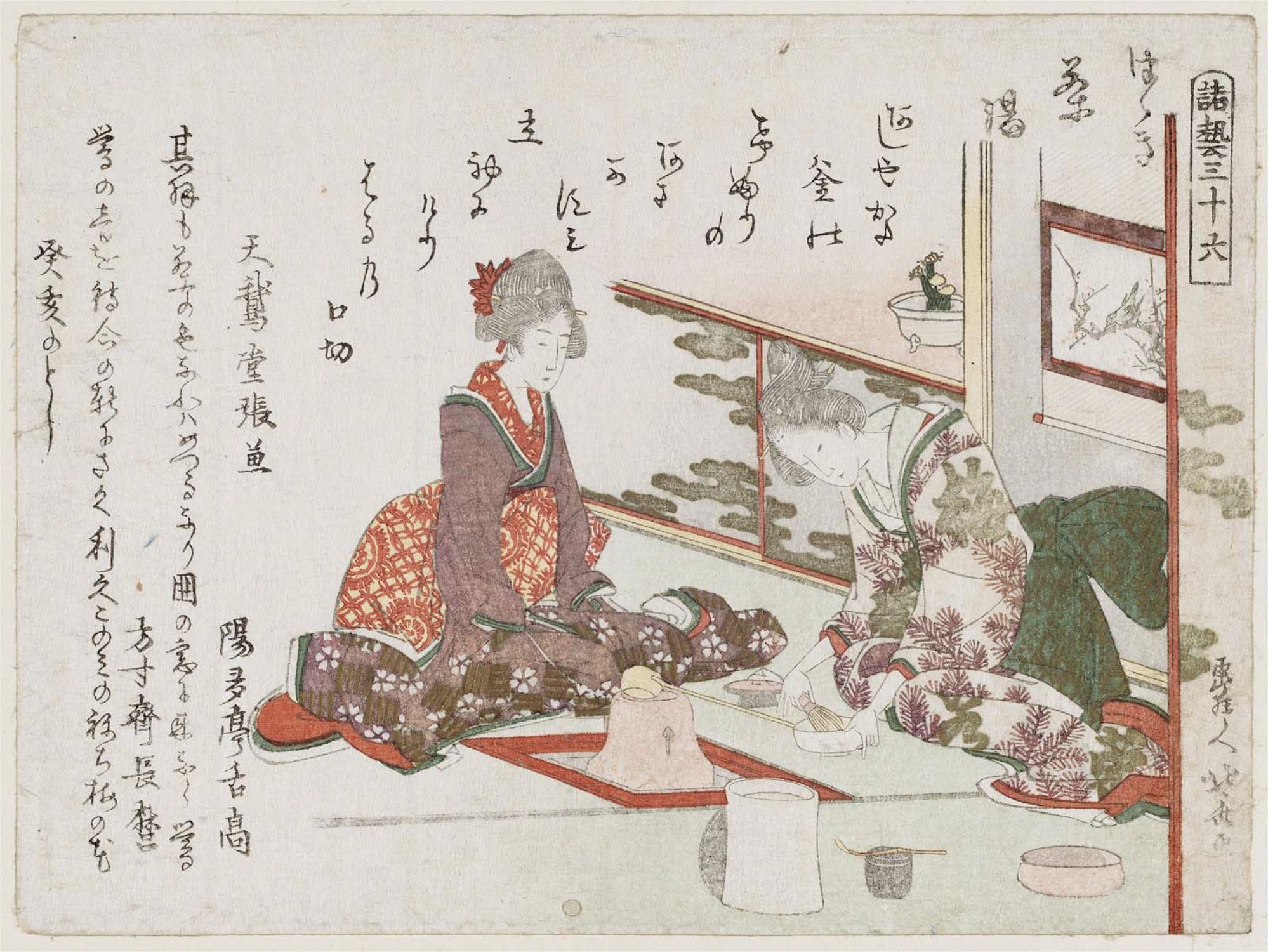 Katsushika Hokusai Two women tea ceremony. Series Shogei Sanjuroku