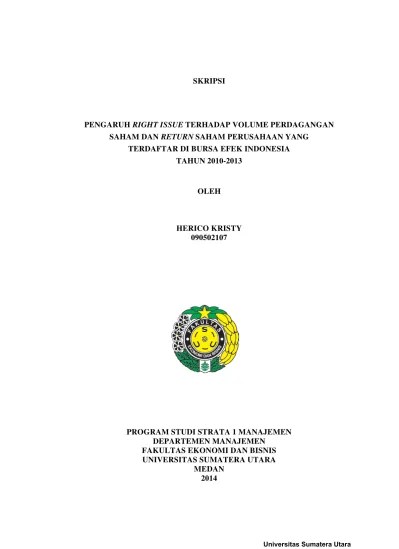 Pengaruh Pengumuman Right Issue Terhadap Abnormal Return Saham Dan Volume  Perdagangan Saham Perusahaan Yang Terdaftar Di Bursa Efek Indonesia