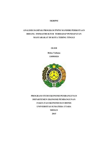 Analisis Dampak Program Pnpm Mandiri Perkotaan Bidang Infrastruktur  Terhadap Pendapatan Masyarakat Di Kota Tebing Tinggi