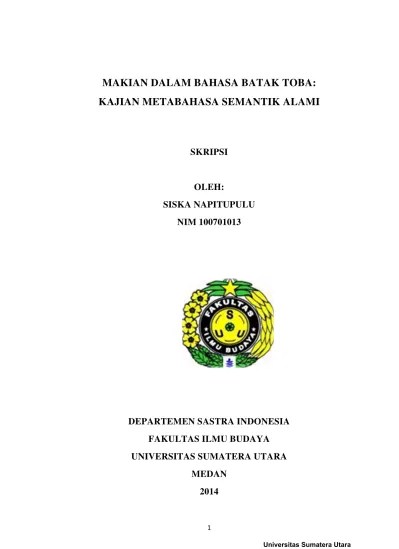 Makian Dalam Bahasa Batak Toba: Kajian Metabahasa Semantik Alami