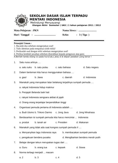 Latihan soal plh kelas 3 sd semester 2. Soal Uas Plh Kelas 3 Semester 1