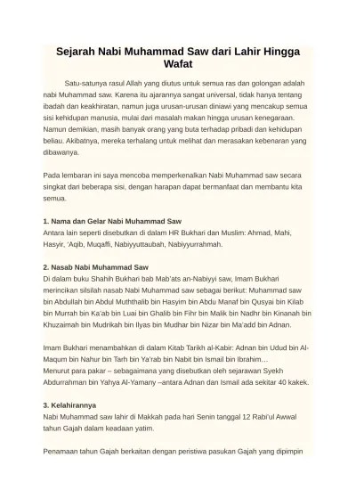 Sejarah Nabi Muhammad Saw dari Lahir Hin