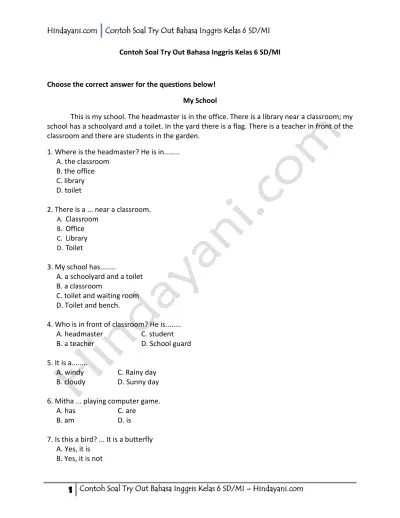 Contoh Soal Try Out Bahasa Inggris Kelas