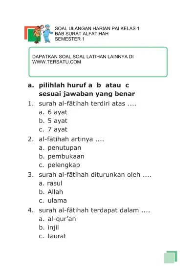 SOAL UH PAI KELAS 1 BAB SURAT ALFATIHAH