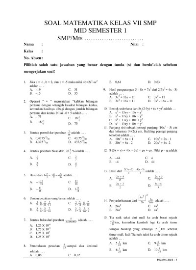 Top Pdf Soal Matematika Kelas Vii Smp Mid Semest - 123Dok.com
