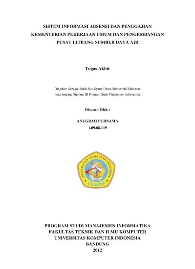 Top PDF Sistem Informasi Absensi Dan Penggajian Kementerian Pekerjaan Umum  Dan Pengembangan Pusat Litbang Sumber Daya Air - 123dok.com