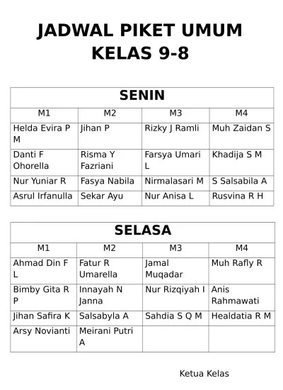 13. JADWAL PIKET KEBERSIHAN