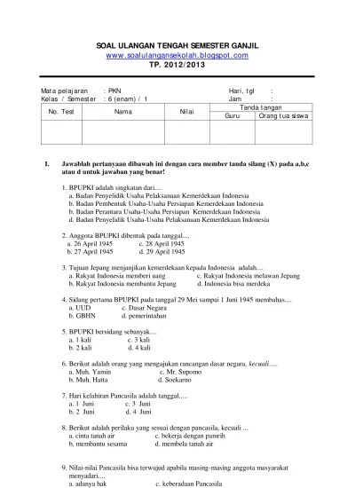 Top PDF Kisi dan Soal PKN Kelas 6 Semester 1 - 123dok.com
