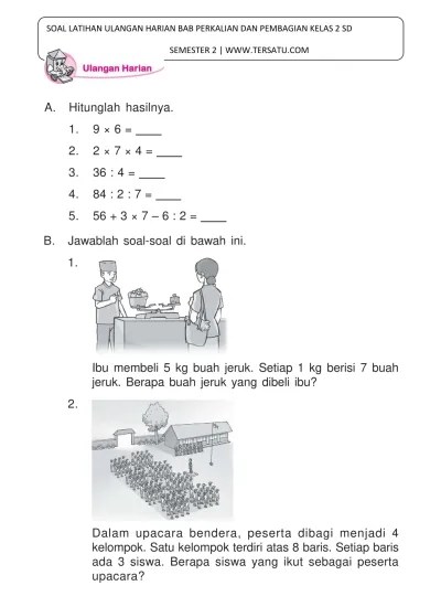 Soal Matematika Kelas 2 SD Bab 5 Perkalian Dan Pembagian Dan Kunci Jawaban  (www.bimbelbrilian.com)