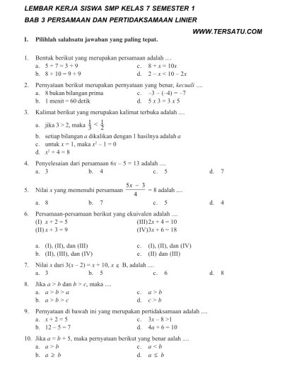 Top PDF SOAL UH MTK SMP KELAS 7 BAB BILANGAN BULAT SEMESTER 1 - 123dok.com