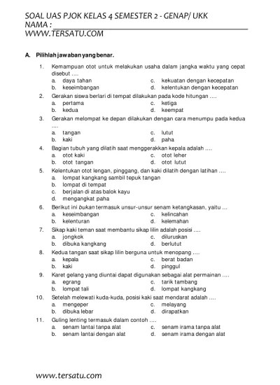 SOAL UKK PJOK KELAS 4