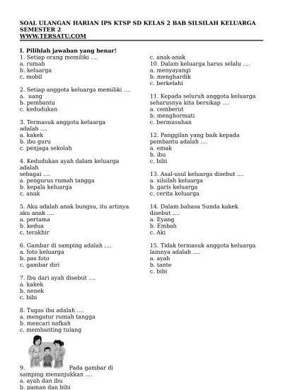 SOAL ULANGAN HARIAN IPS KTSP SD KELAS 2 BAB SILSILAH KELUARGA SEMESTER 2