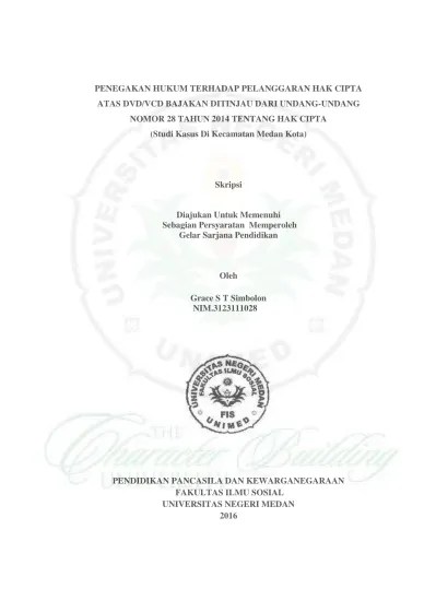 PERLINDUNGAN HUKUM HAK CIPTA (CD, VCD, DVD) ATAS PELANGGARAN HAK EKONOMI  KAITANNYA UPAYA PENANGGGULANGAN PELANGGARAN TERHADAP HAK CIPTA Tarya  Sondjaya 128412027/ Hukum Ekonomi ABSTRAK - PERLINDUNGAN HUKUM HAK CIPTA  (CD, VCD, DVD)