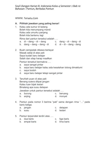SOAL UH BINDO KELAS 4 BAB 10