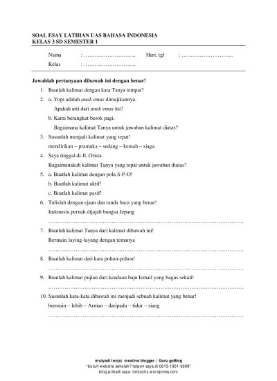 Top PDF Soal UAS Bahasa Indonesia Kelas 6 SD/MI Semester Gasal - 123dok.com