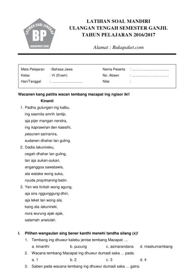 Top PDF Soal uts 2 bahasa jawa kelas 6 sd semester genap - 123dok.com