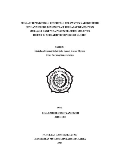 Top PDF Pengaruh Program Edukasi Perawatan Kaki Berbasis Keluarga Terhadap  Perilaku Perawatan Kaki Pada Pasien Diabetes Melitus Tipe 2 - 123dok.com
