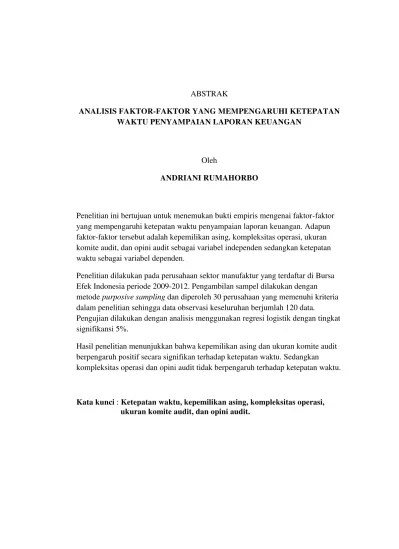 ANALISIS FAKTOR-FAKTOR YANG MEMPENGARUHI KETEPATAN WAKTU DALAM PENYUSUNAN  LAPORAN KEUANGAN PEMERINTAH DAERAH (STUDI EMPERIS PADA PEMERINTAHAN KOTA  TEBING TINGGI).