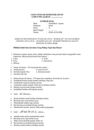 Soal Jawab PAI kelas X semester 2 tentan