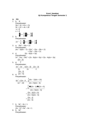 Top PDF KELAS VIII MATEMATIKA KUNCI Uji Kompetensi Tengah Semester 1 -  123dok.com