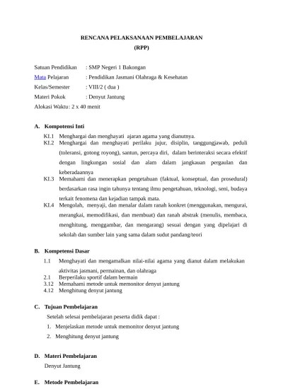RPP PENJAS Kelas 8 Kurikulum 2013 Revisi 2016 SMP/MTs RPP PENJAS VIII.19