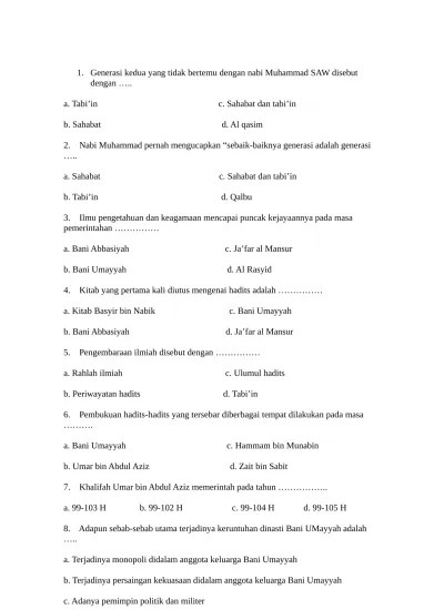 Soal UAS SKI Kelas 7, 8 Kurikulum 2013 Lengkap dengan Kunci Jawaban uas 1  SKI 8
