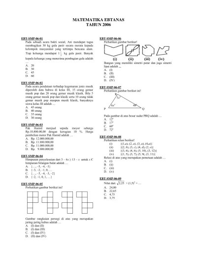Top PDF BANK SOAL UJIAN NASIONAL (UN) MATEMATIKA SMP Matematika 2006 -  123dok.com