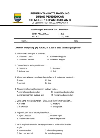 Top PDF Soal Ulangan IPS ke 2 Kelas 5 Semester 1 - 123dok.com