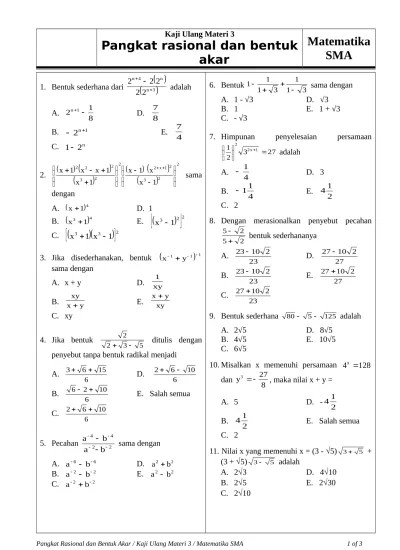 Bank Soal Matematika Akar dan Pangkat 5