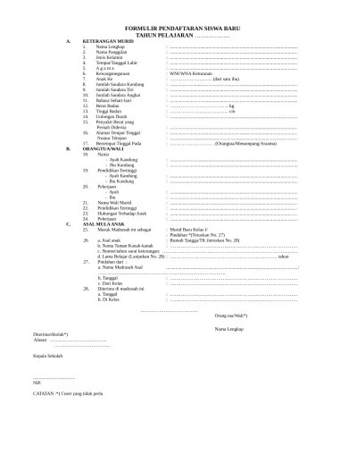 8 Contoh Formulir Pendaftara Siswa Baru dalam Bentuk Format Siap Isi File  Word