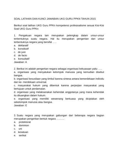 Soal Latihan UKG Guru PPKN 2015