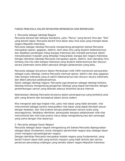 FUNGSI PANCASILA DALAM KEHIDUPAN BERBANG