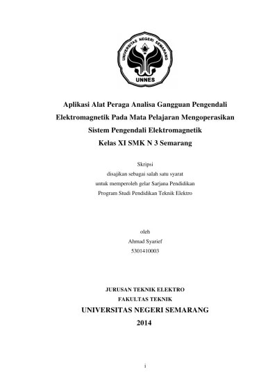 Aplikasi Alat Peraga Analisa Gangguan Pengendali Elektromagnetik Pada Mata  Pelajaran Mengoperasikan Sistem Pengendali Elektromagnetik Kelas XI SMK N 3  Semarang