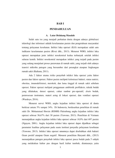 PENDAHULUAN Pola Resistensi Bakteri Terhadap Antibiotik pada Penderita  Infeksi Luka Operasi (ILO) Di RSUP Dr. Soeradji Tirtonegoro Klaten Periode  Agustus 2013-Agustus 2015.