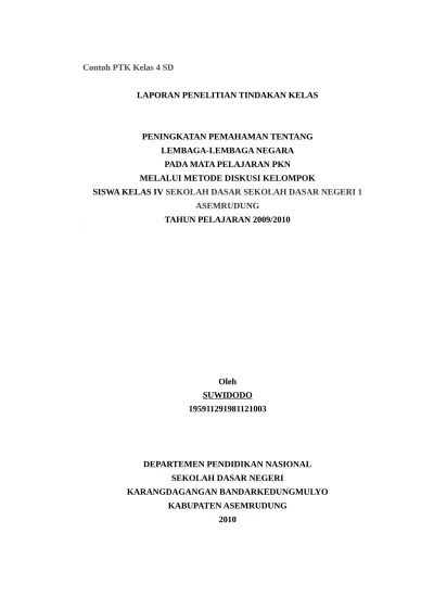 Contoh Laporan Penelitian Tindakan Kelas ( PTK ) SD Kelas 1 - 6 Lengkap