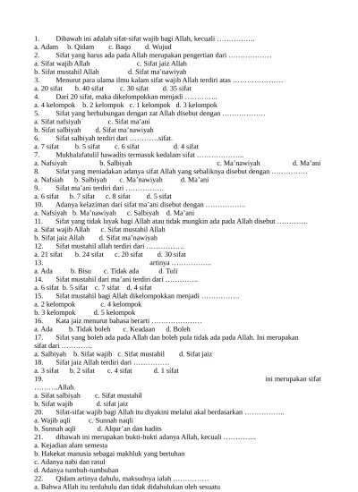 Latihan Soal UTS Akidah Akhlak Kelas 7 Semester 1