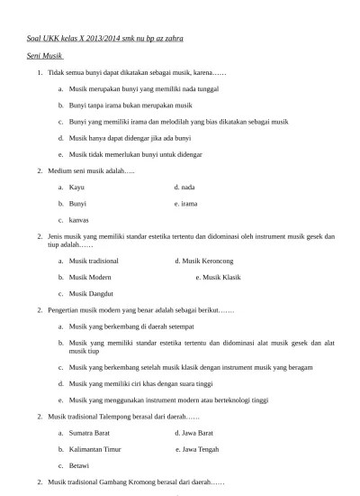 Soal Seni Musik kelas XI