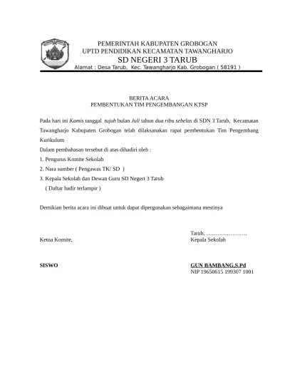 Berita Acara Tim Pengembang KK