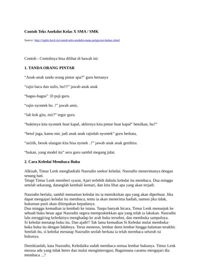 Contoh Teks Anekdot Kelas X Bahasa Indon