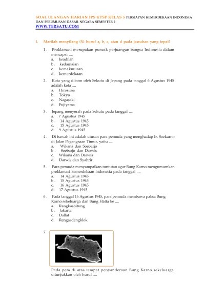 SOAL SOAL IPS KTSP KELAS 5 SEMESTER 2 Persiapan Kemerdekaan Indonesia dan  Perumusan Dasar Negara