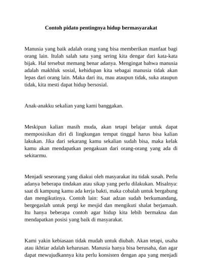 Contoh pidato pentingnya hidup bermasyarakat