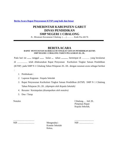 Berita Acara Rapat Penyusunan KTSP