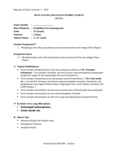 RPP PKN SD KELAS 6 SEMESTER 1 www.windowbrain.com