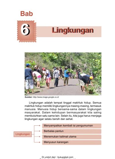 Materi Pelajaran Bahasa Indonesia Kelas 4 SD/MI Semester 1/2 Bab 6  Lingkungan