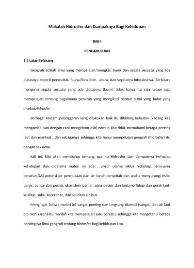 Contoh Makalah Hidrosfer dan Dampaknya Bagi Kehidupan