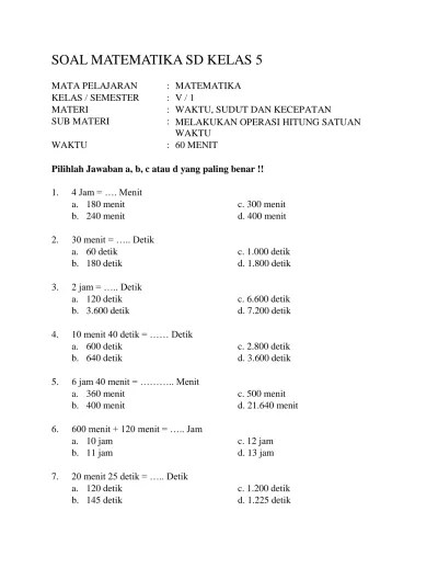 SOAL MATEMATIKA KELAS 5 SD